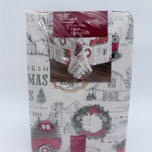 Winter Wonderland Tablecloth Oblong 60 x 102 Vinyl Felt Holiday Red Truck New!